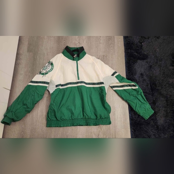 1997 Vintage Boston Celtics Half Zip Windbreaker Xtra-Large White and green NBA - Picture 2 of 2